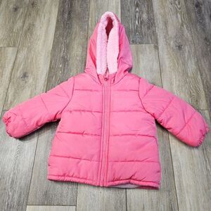 Carter's Pink Puffer Jacket Winter Coat Sherpa Hood Girl's Toddlers 24M Pastel